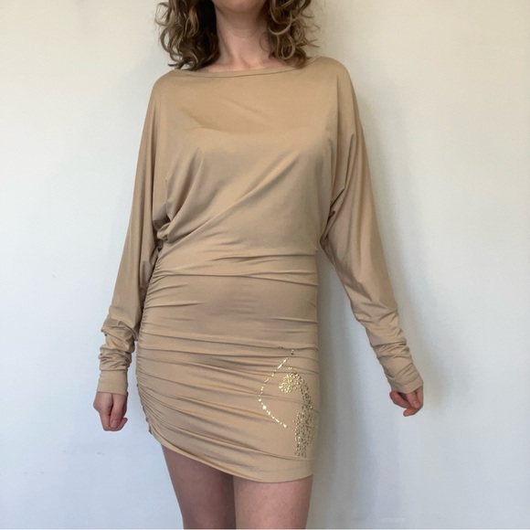 Vintage Iconic Baby Phat Beige Dress with Gold cat in size small - Picture 7 of 11